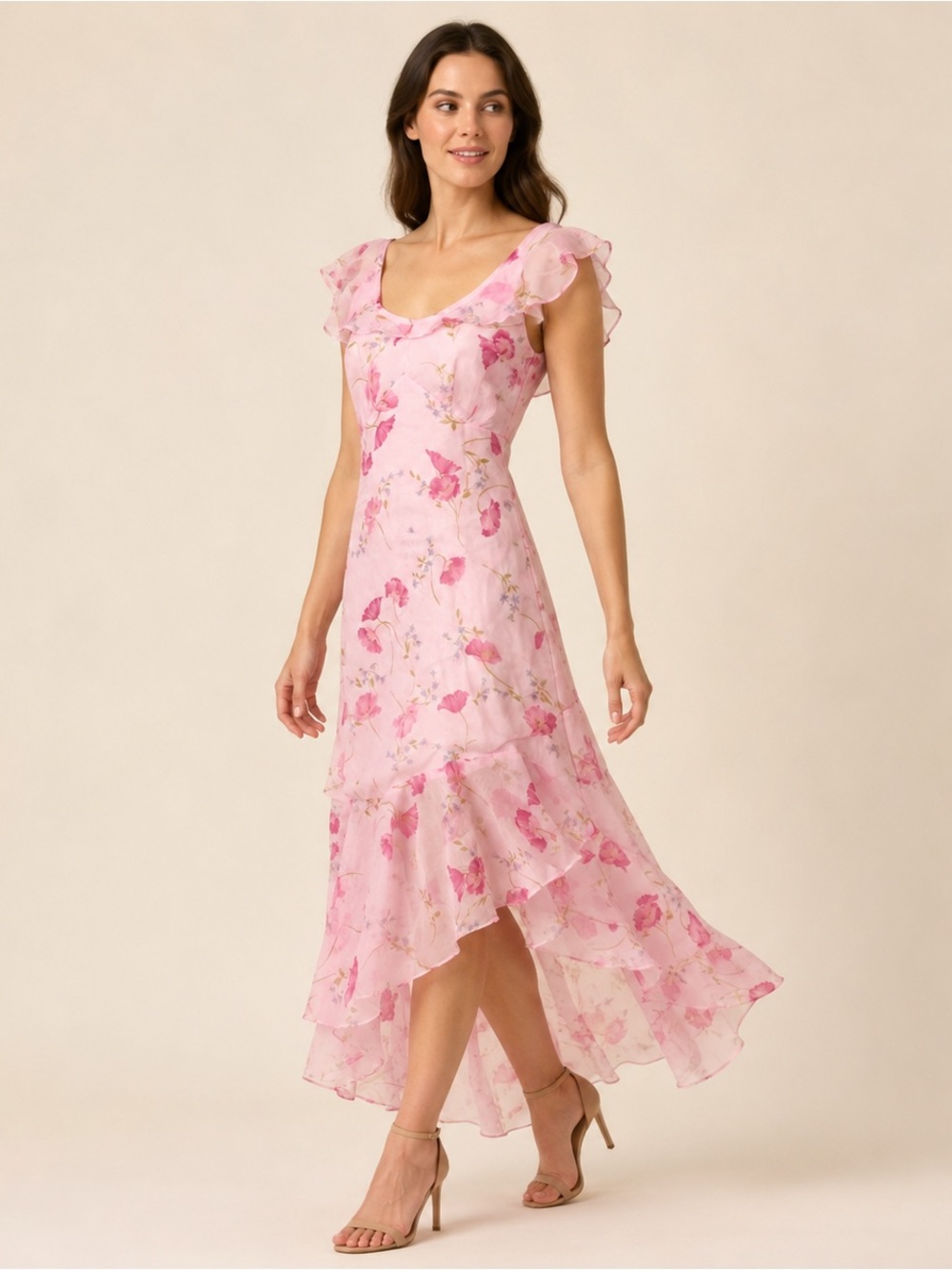 Floral Pink Ruffle High-Low Dress - Picture 2 of 7